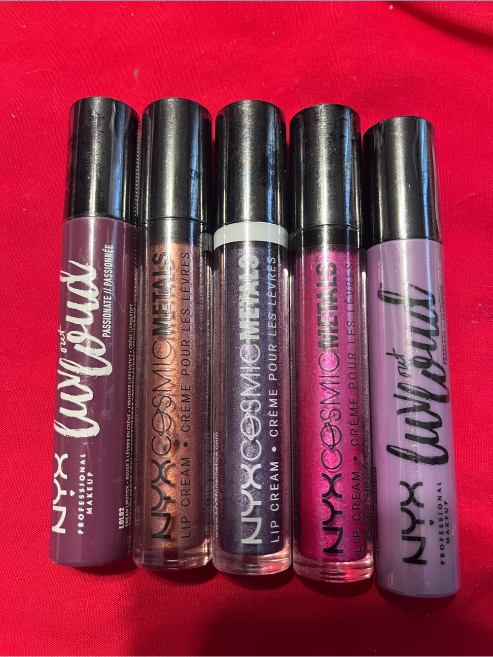 NYX Lip Cream Bundle in Deep Purple, Bronze, Silver, Pink, Lavender